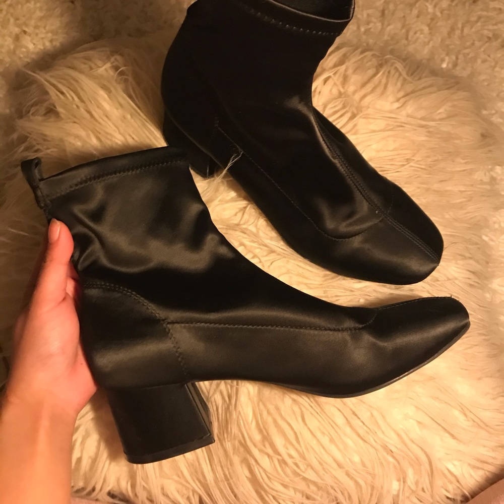 Satin black booties